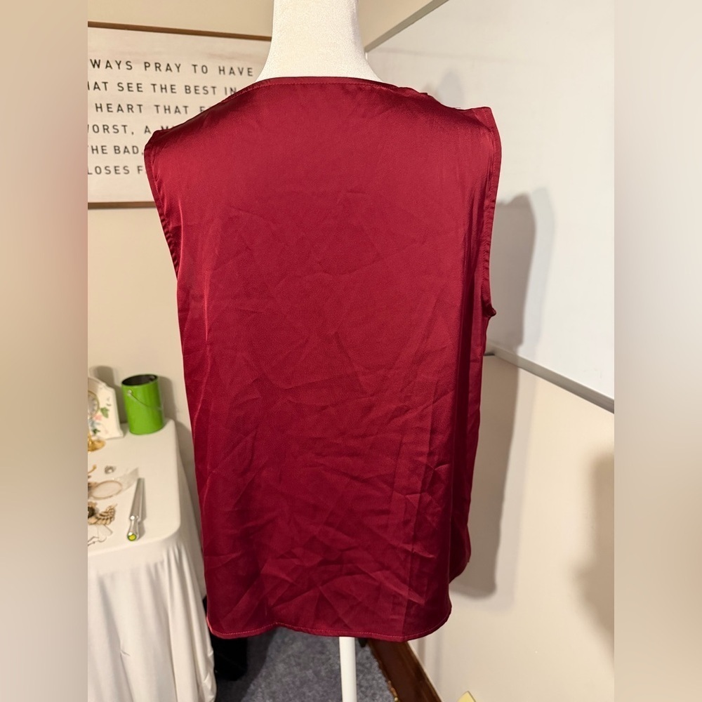 Burgundy V-Neck Sleeveless Blouse - Picture 3 of 5